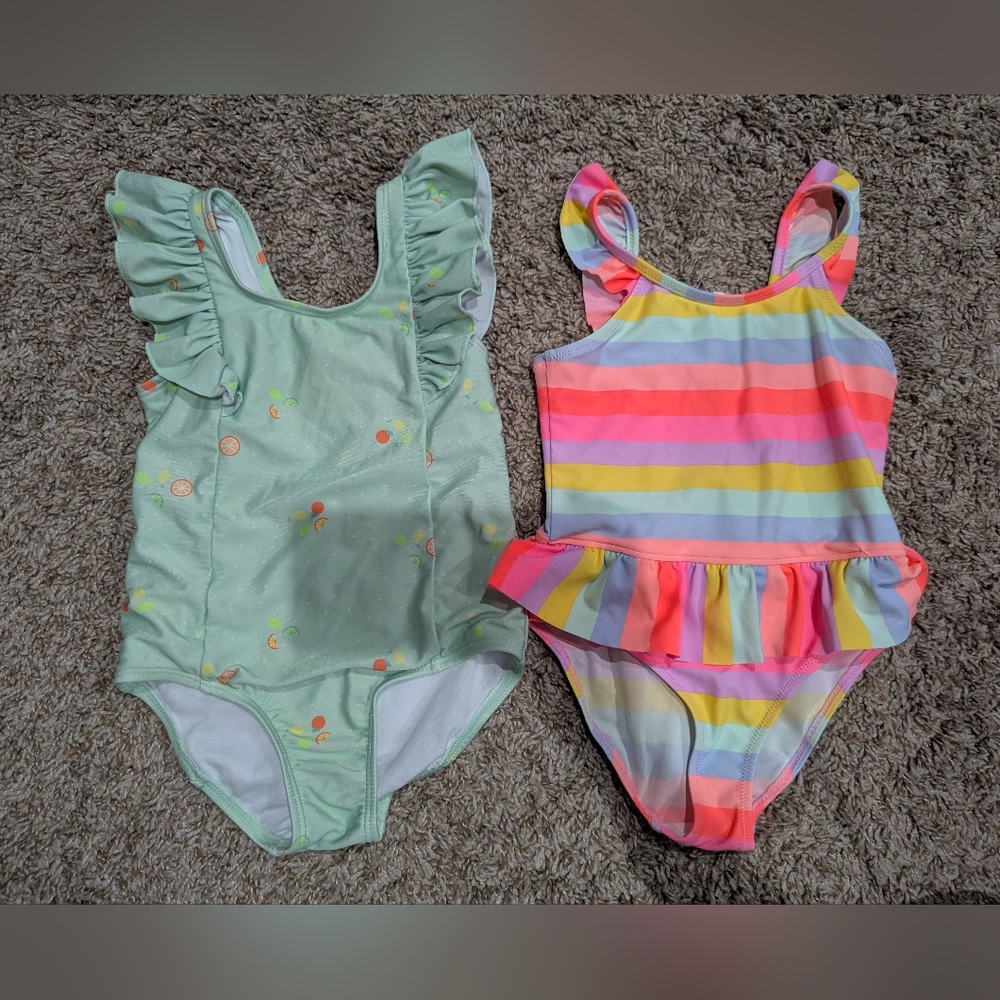 4t girl swimsuit bundle neon rainbow and orange ruffles cat & jack oshkosh